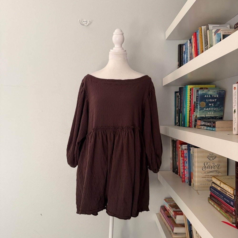 Free People Chocolate Brown Long Sleeve Romper